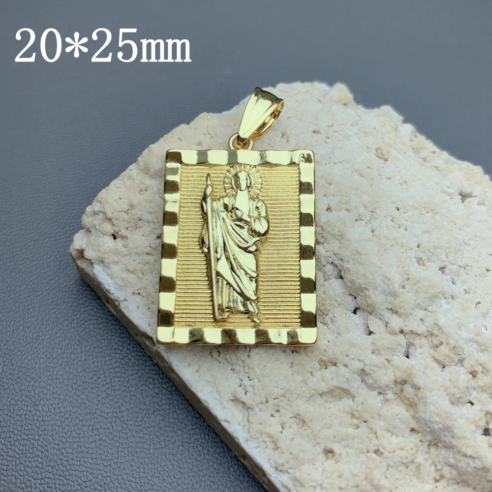 Metal Square Round Medal St Jude Jesus Men Women Pendants Charms For Jewelry Making Classic Religions Wish Necklace Accessories