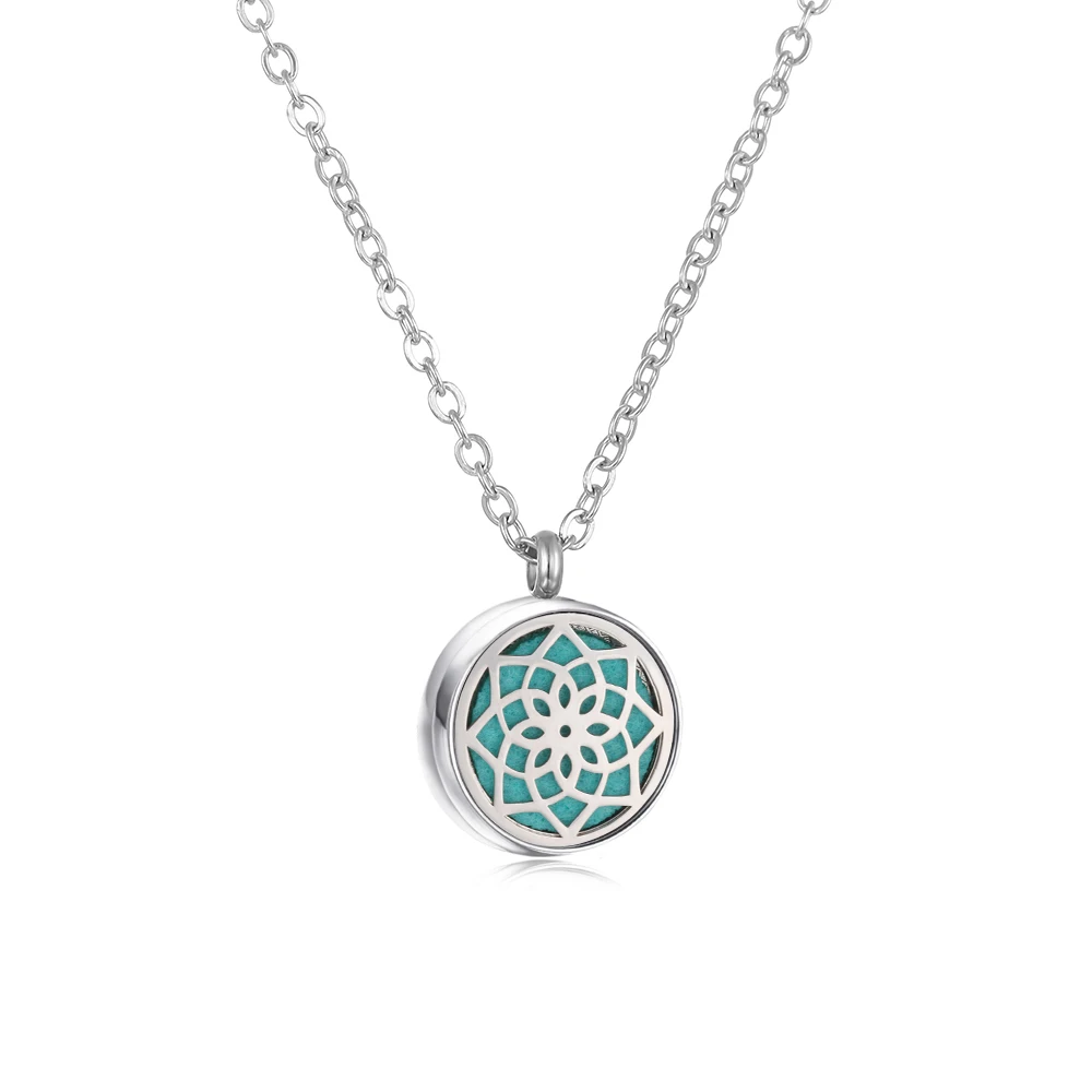 Stainless Steel Aromatherapy Essential Oil Diffuser Necklace Mini Tree Flower 12mm Locket Charm Aroma Perfume Pendant Necklace