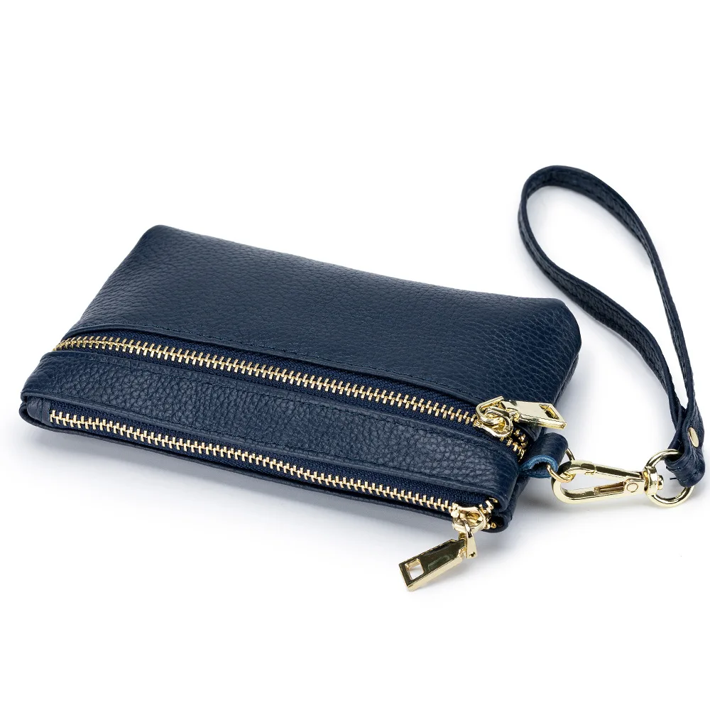 A018 Zipper Style Women Hand Wrist Strap Grip Bag Daily Small Items Trip Wallet Fashion Lady First Layer Cow Leather Coin Purses