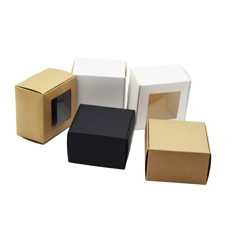 

8x8x5cm Kraft Paper Gift Windows Box Wedding Birthday White Cardboard Cake Box Black Cupcake Box For Packaging Gifts