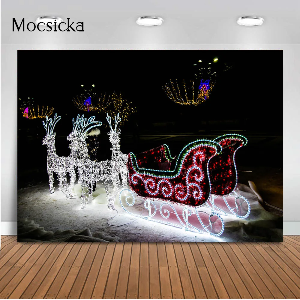 Deer Background Cloth Sleigh Street Photo Night Banner Backdrops Christmas Photography Winter Navidad Children Adult Kids Studio