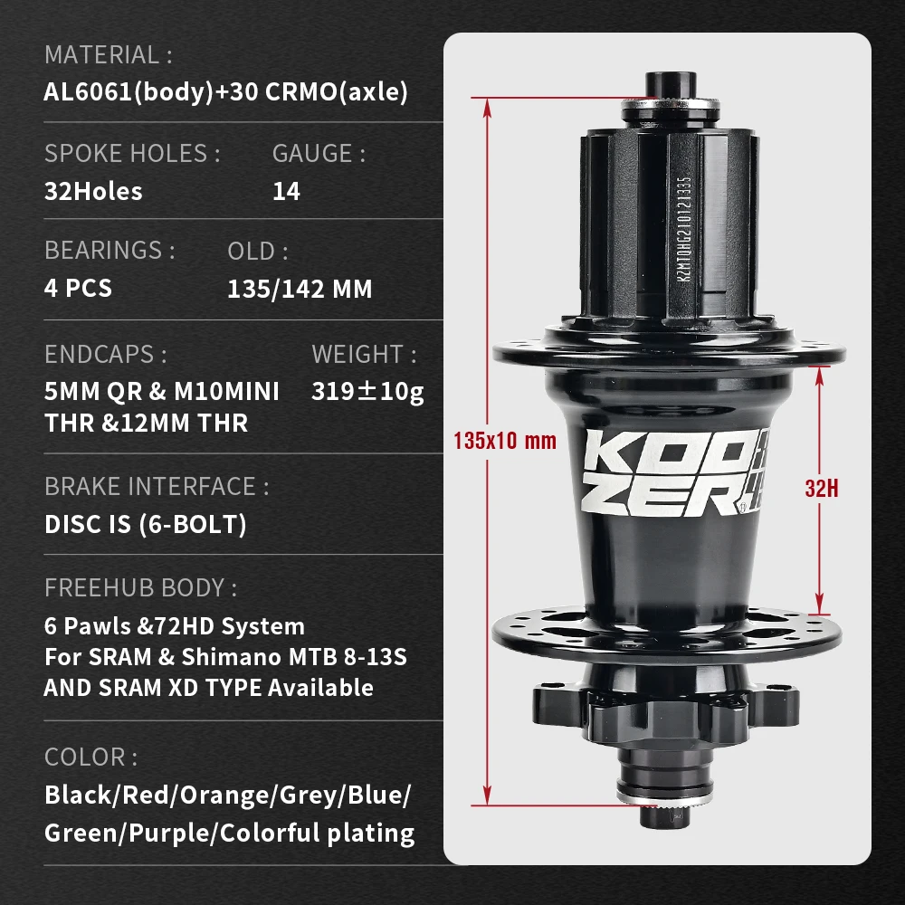 2024 Koozer XM490 PRO Mountain Bike Hub - Loud and Crisp Sound, Available in 28, 32, and 36 Holes, Compatible with 8-11 Speed.