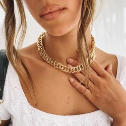 New Fashion Vintage Gold Color Faceted Smooth Thick Chains Necklaces For Women Multilevel Chain Female Necklace Jewelry Gift