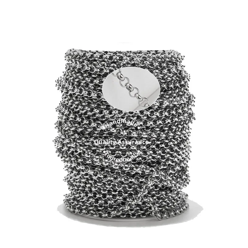 ネックレス,ブレスレット,ネックレスを作るための2メートルのステンレス鋼イタリアスタイルの丸いロリンクチェーン3mm 4mm 5mm 6mm