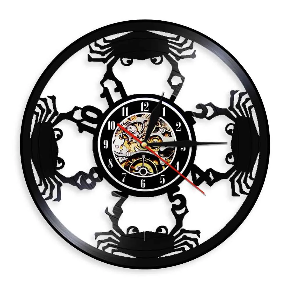 Seafood Granchio Laser Cut Longplay Silhouette Wall Clock Sea Animal Beach Crab Vinyl Record Watch GhostCrawler Kitchen Decor