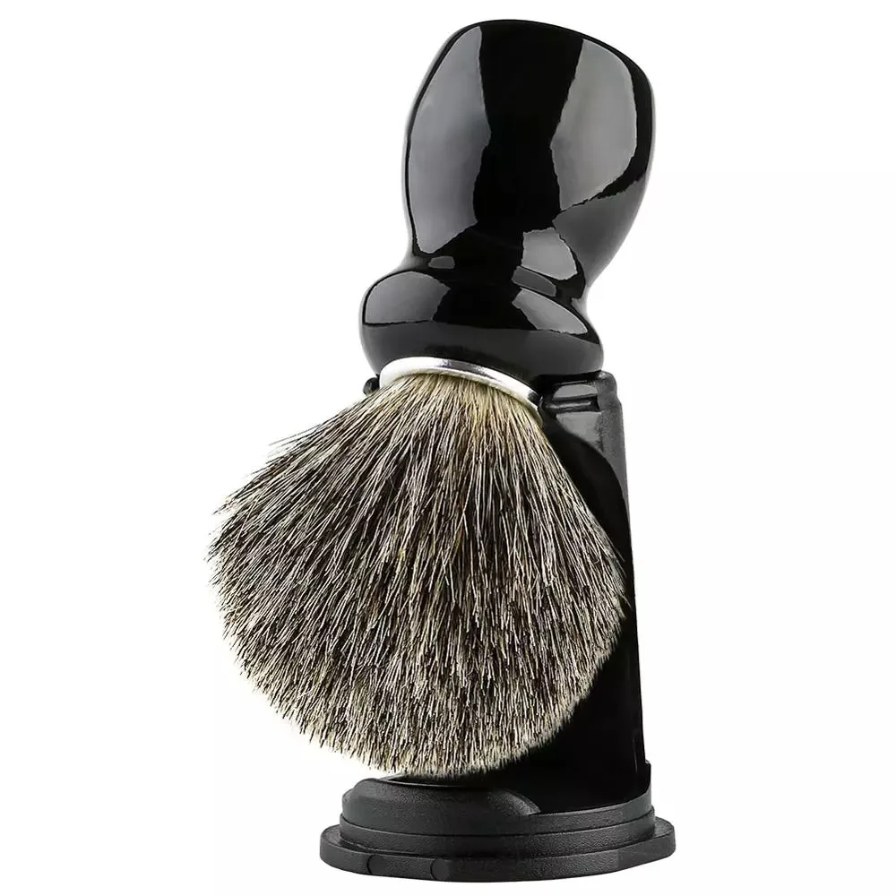 2PCS Shaving Brush Holder Set, Pure Badger Hair Shave Brush Wood Handle Resin Stand 2in1 Traditional Shaving Kit for Men