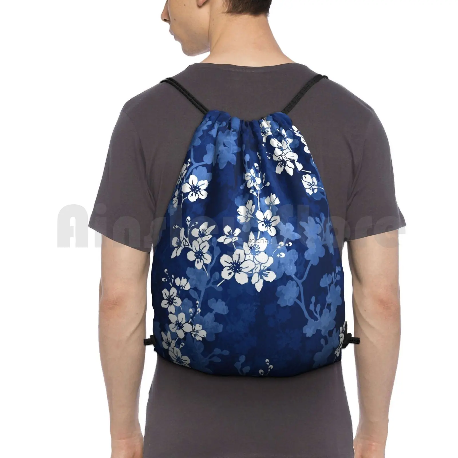 

Sakura Blossom In Deep Blue Backpack Drawstring Bag Riding Climbing Gym Bag Sakura Cherry Blossom Japanese Flowers Floral