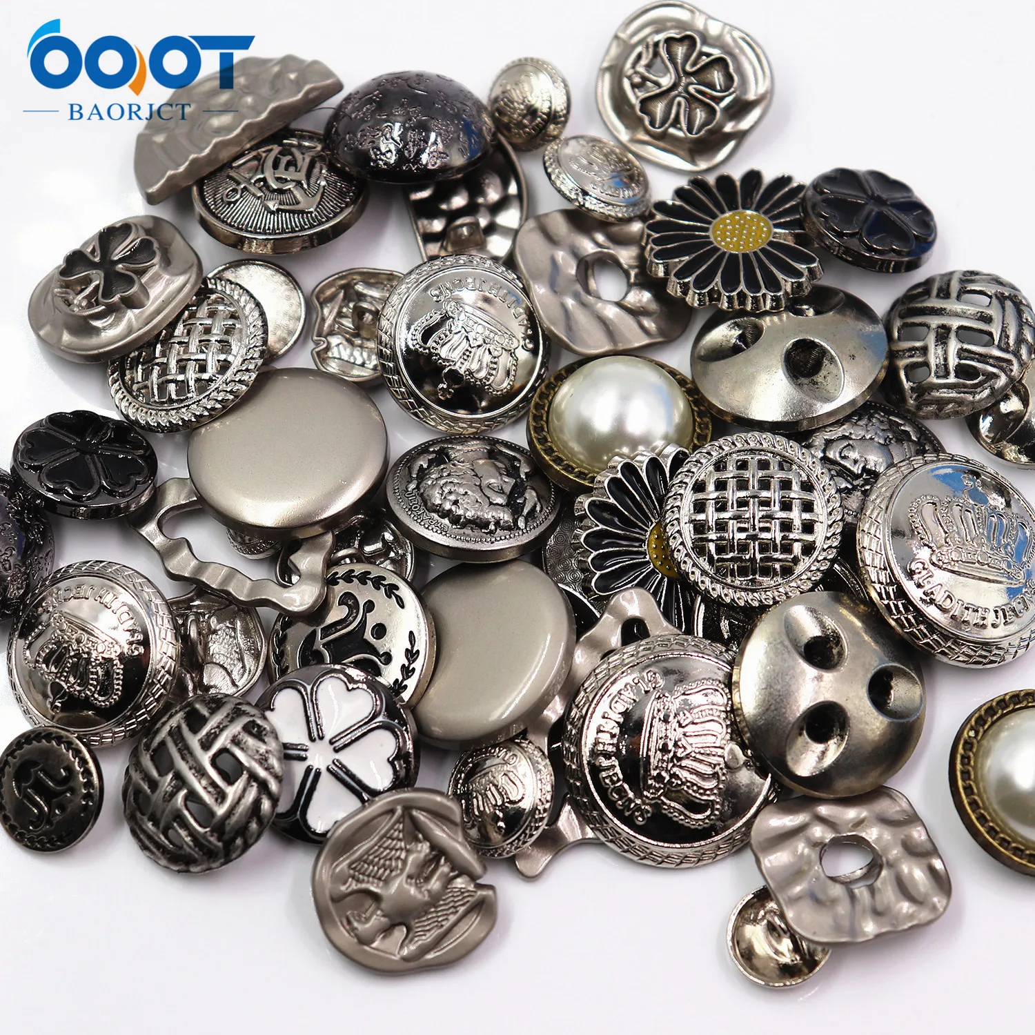 Silver Color Metal Buttons mix any style Sweater Coat Decoration Buttons Accessories DIY 50Pcs/Lot JS-mix004