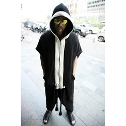 Men's coat Spring/Summer Hip hop loose-fitting hoodie cardigan Bat-Sleeved Short-sleeved T-shirt for men's thin casual coat