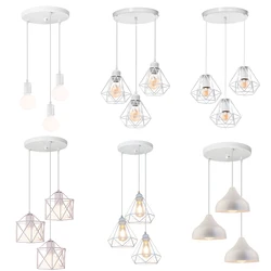 3 Heads E27 White Pendant Lights Modern Iron Cage Ceiling Hanging Lamp Chandelier Loft Living Room Kitchen Lighting Suspension