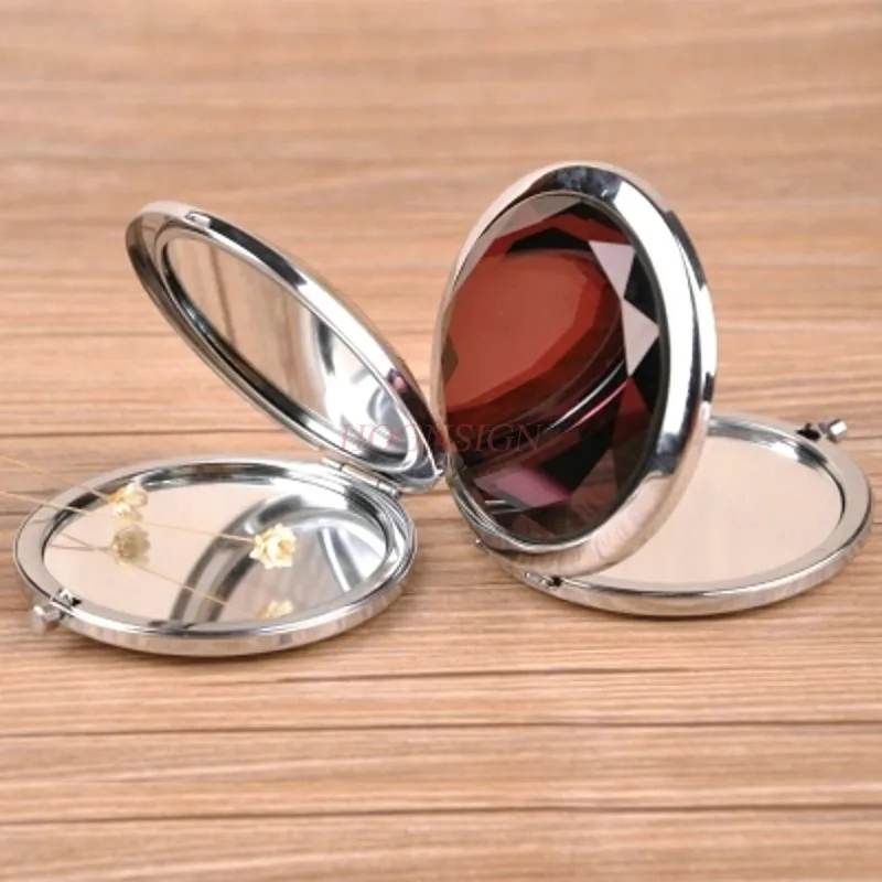 Crystal Double-sided Mirror Portable Makeup Mirror Small Folding Beauty Student Simple Clamshell Sale