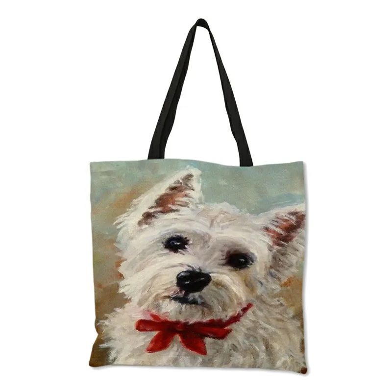 Unique Design Westie Dog Painting Handbag for Women Shopping  Travel Bags Large Capacity  Eco Linen Tote Bag Dropshipping