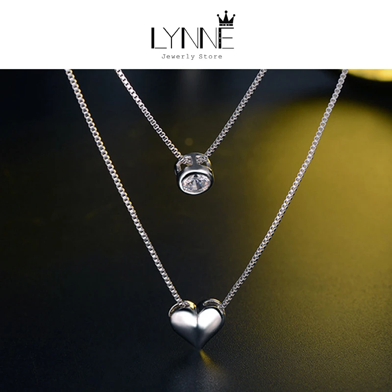 Gorąca sprzedaż 925 Sterling Silver Heart Zircon Pendant Double Layer Collarbone Necklace Fine Rhinestone Necklaces Biżuteria damska Prezent — zdjęcie 4