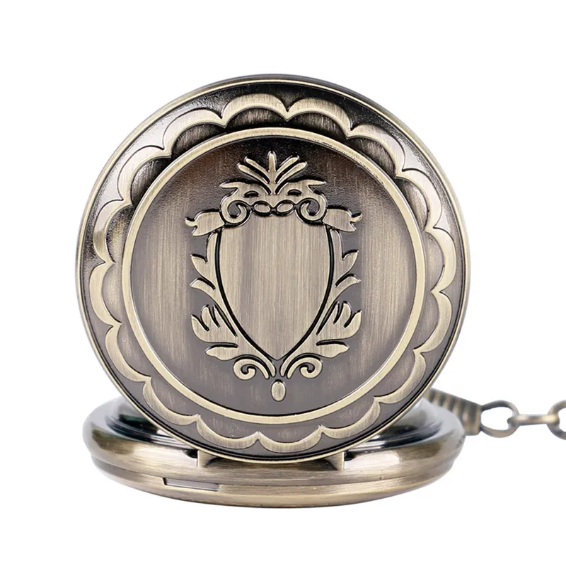 Steampunk Carved Shield Case Unisex Hand-winding Mechanical Skeleton Pocket Watch FOB Clock Collectable Pendant Chain Gifts