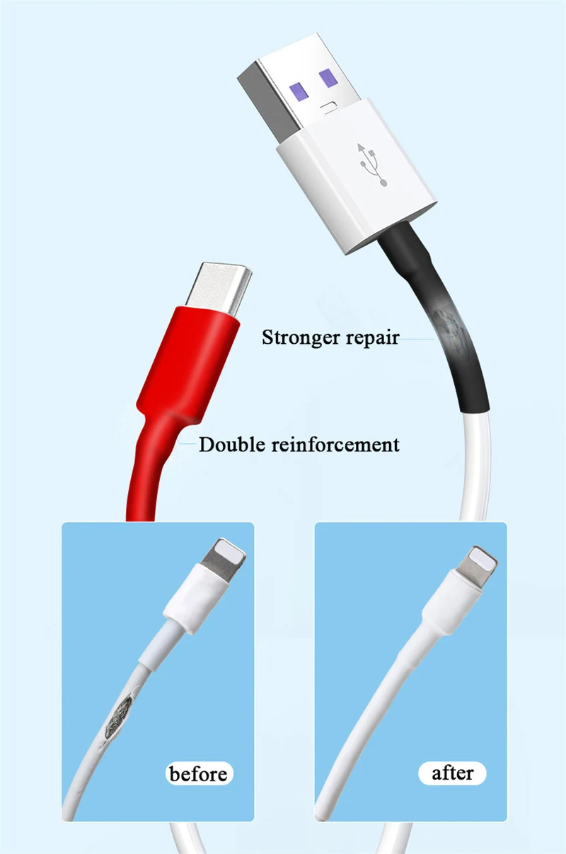 5 sztuk rura termokurczliwa kabel USB Protector dla iPhone 7 8 X dla Samsung Android kabel typu c przewód drutu organizator Winder pokrywa