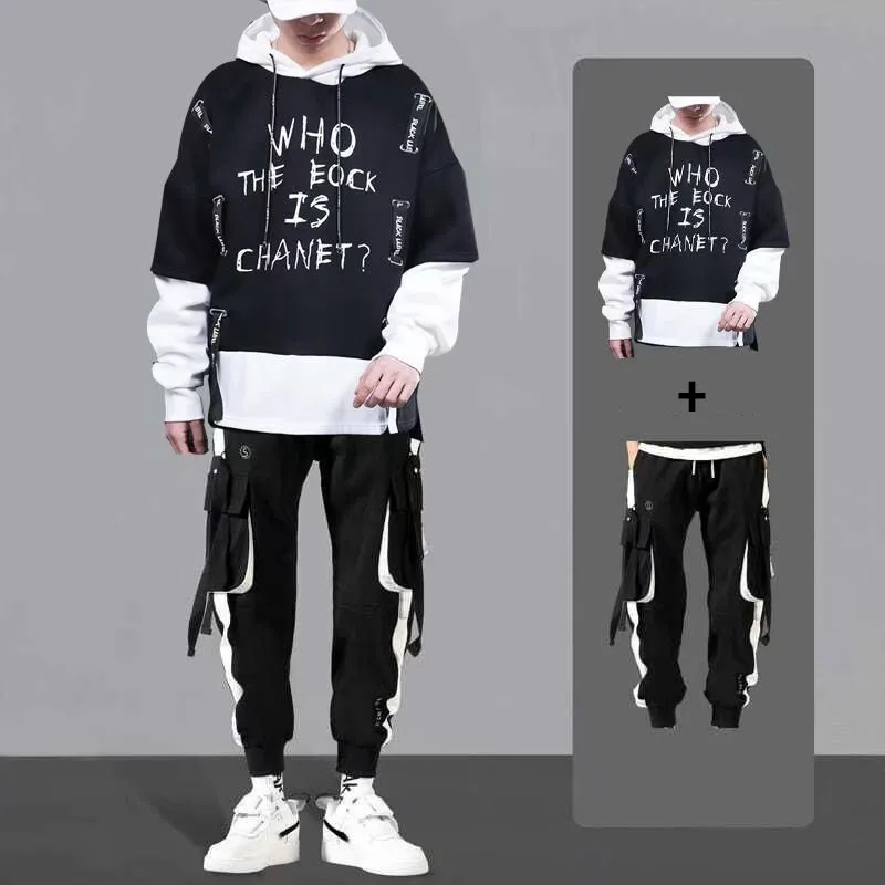 Spring Autumn Fashion Men\'s Sets Hip Hop Hooded Sweatshirt Men+Casual Jogger Elastic Waist Trousers Men Clothing Tracksuit Sets