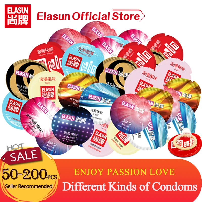 Elasun Condoms Penis Sleeve Different Kinds of Condoms For Men Large Spikes Dotted Fruit Thin Smooth Lubricated Condom Bulk Sale