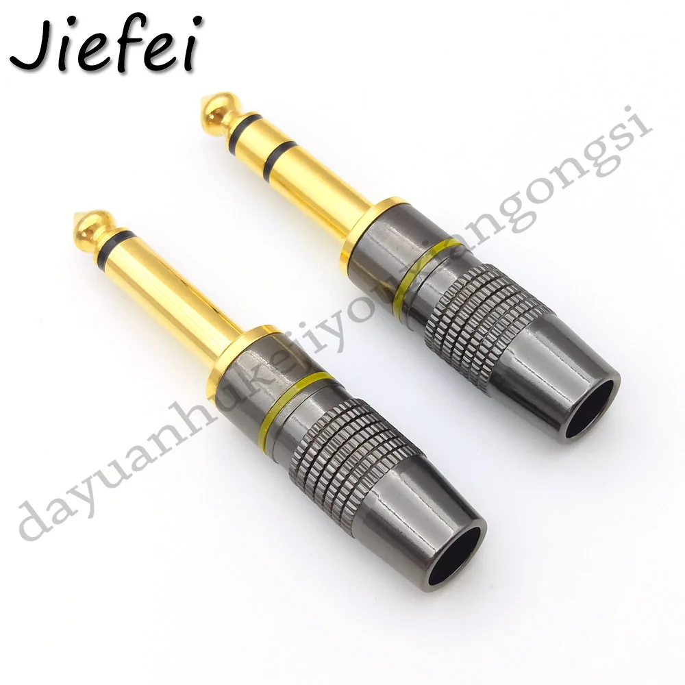 1Pcs Jack 6.3 copper Smoothly 6.35mm 2 Pole Mono / 3 Pole Stereo Plug Assembly Wire Connector Gunmetal Audio Plug