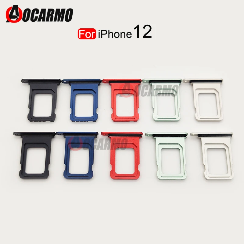 Aocarmo 10PCS/Lot Dual Sim Card For iPhone 12 Single SIM Card Tray Slot Holder Adapter Socket Replacement Parts