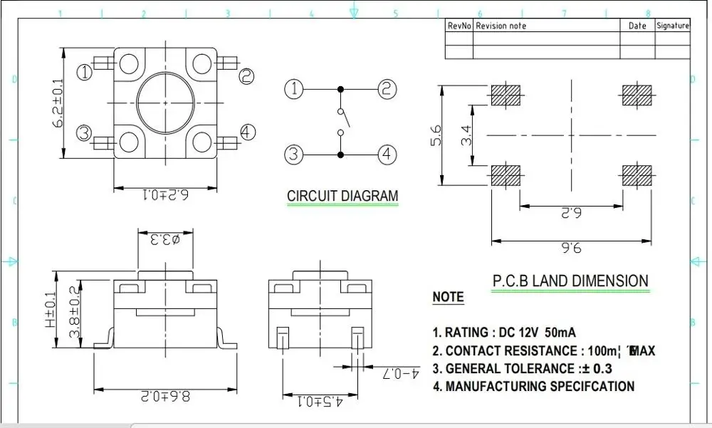 1000 pcs SMD IP67 Waterproof Tactile Switch 6.2x6.2 mm Height 5.0 mm Normally Open SPST-NO Push button Washable Momentary 6x6