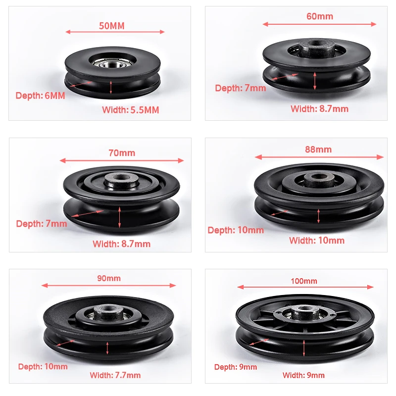 50mm-100mm Diameter Fitness Pulley Accessories DIY Home Gym Fitness Cable Machine Equipments Universal Nylon Bearing Wheel Parts