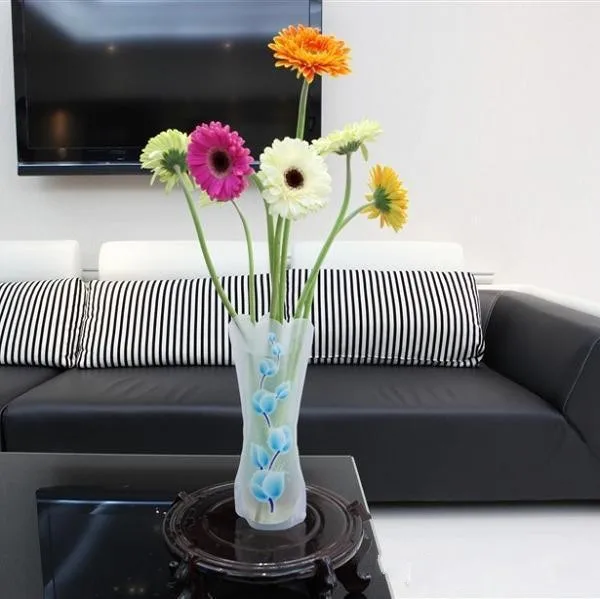 

Unique Reusable Flower Vases Unbreakable Folding Foldable Plastic PVC Flower Vase Home Decoration Mixed styles order 27cm*12cm