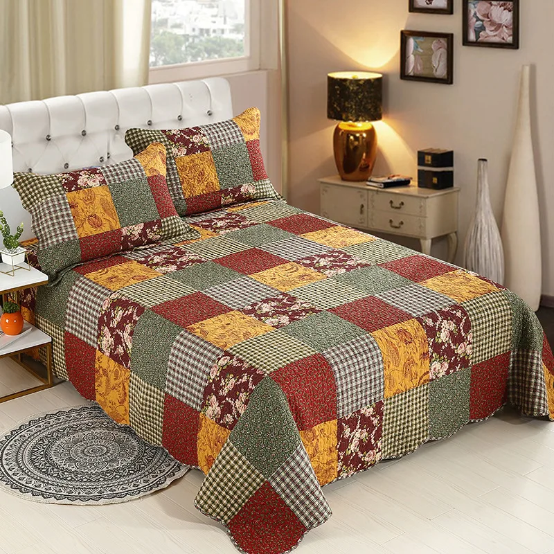 CHAUSUB Patchwork Cotton Quilt Set 3PCS Bedspread on the Bed Quilted Bed Cover Queen Size Summer Blanket for Double Bed Coverlet