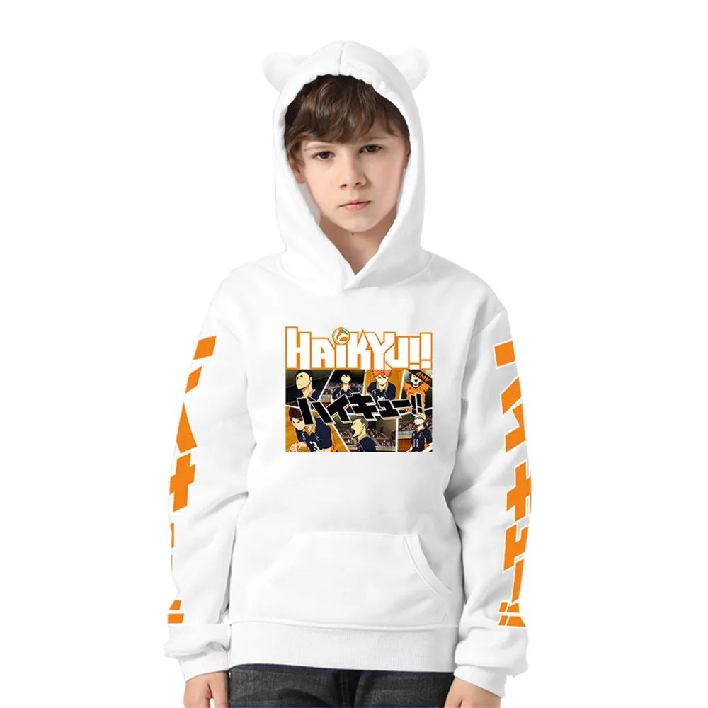 Haikyuu Kids Hoodie For Boy Girls Harajuku Sweatshirt Nekoma High School Kawaii Cat Ear Pullover Anime Hooded Jacket