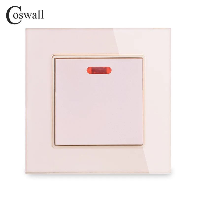 COSWALL 20A DP Switch With Neon Crystal Glass Panel For Water Heater On / Off Wall Switch For Air Conditioner