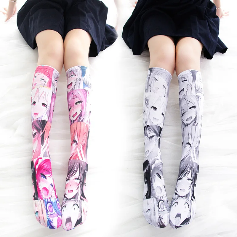 Summer 2D World Style Printing Women's Calf Socks Anime Pattern Lolita In Tube Socks Japanese Kawaii Harajuku Media Corta