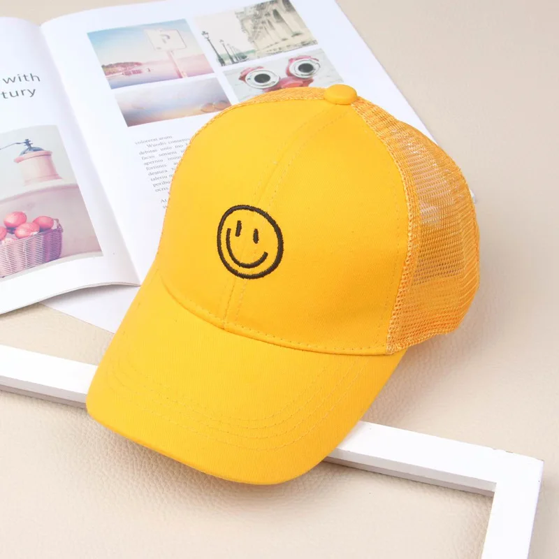 Children Smiley cotton Baseball Cap Girls Snapback Sun Protection Caps Mesh Kids Baby Trucker Sun Hat 4colors