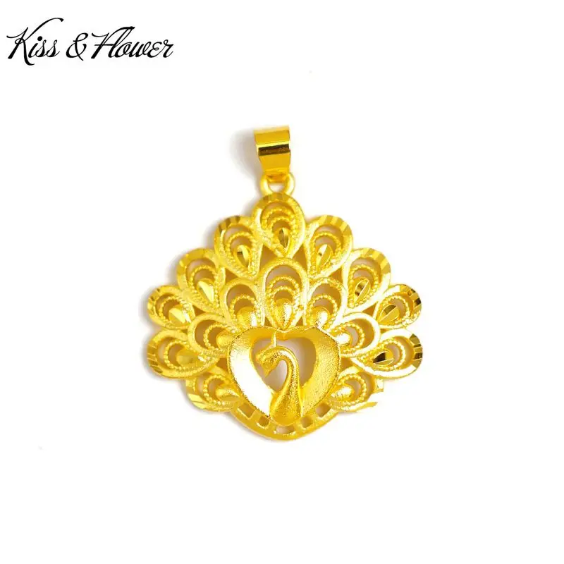 

KISS&FLOWER PD33 Fine Jewelry Wholesale Fashion Woman Girl Birthday Wedding Gift Vintage Peacock 24KT Gold Pendant Charm NOCHAIN