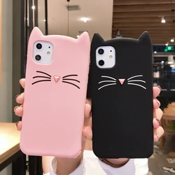 3D Cute Smile Beard Cat Case For iPhone SE2020 5 5S 6 6S 7 8 Plus 11 Pro Max XS X XR Cat Ears Silicone Cover Mobile Phone Bags