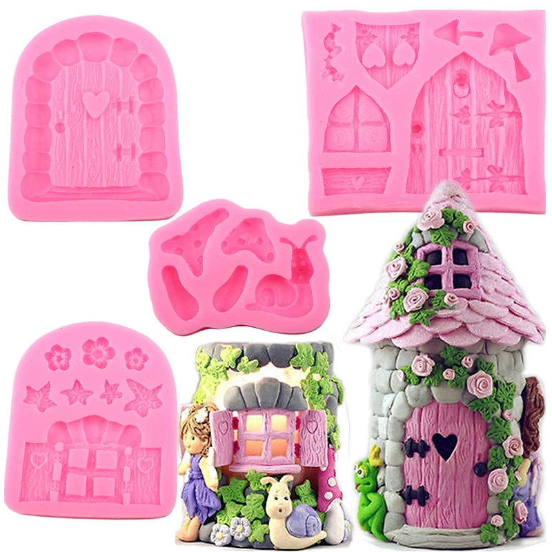Zaczarowany Vintage Fairy Garden Fairy Gnome Drzwi do domu Ślimak Silikonowe foremki do czekolady Fondant Rzemiosło Glina polimerowa Dekorowanie ciast
