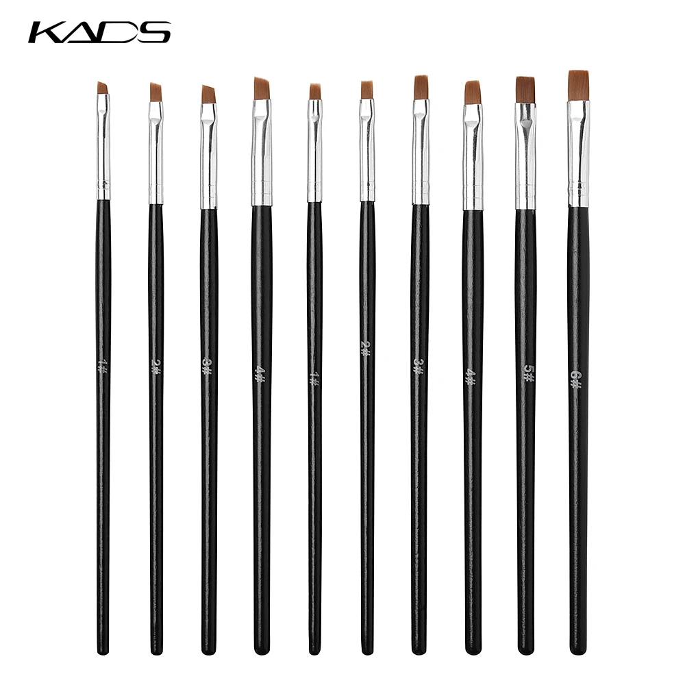 KADS Gel Nail Brush Acrylic Nail Art Pens Flat Tilted Head Drawing Painting Nail Art Tools 10 Sizes for UV Gel Nail Polish