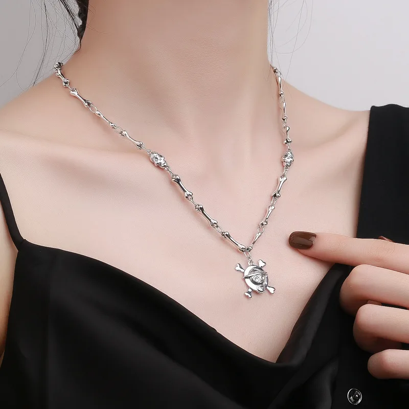 New Hot Sale King Skull Necklace Three-dimensional Bone Stitching 45+3cm Short Chain 100% S925 Sterling Silver Creative Jewelry