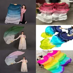 New Arrival 1Pair (1L+1R) 100% Real Silk Fan Veil for Belly Dance Gradient Oriental Dancing Silk Fan Veils Stage Show Props Fan