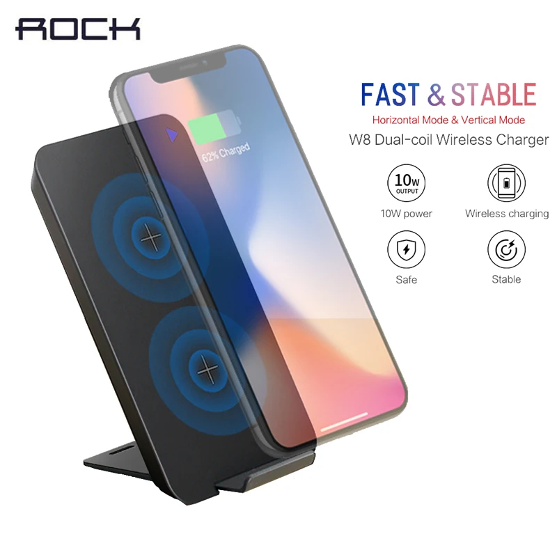 

ROCK 10W Wireless Charger Black Dual-coil 9V Fast Wireless Charger Pad for iPhone 12 for Xiaomi for Huawei беспроводная зарядка