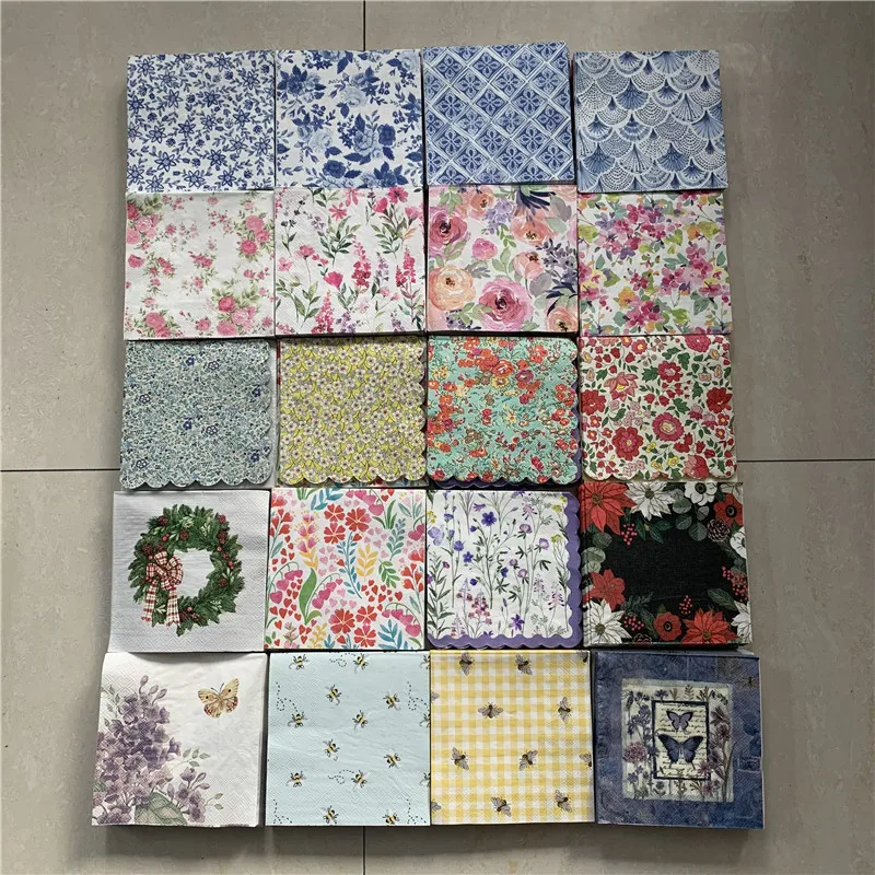 25cm smaller paper napkin tissue blue purple flower bee handkerchief oil craft decoupage girl boy kid birthday party serviettes