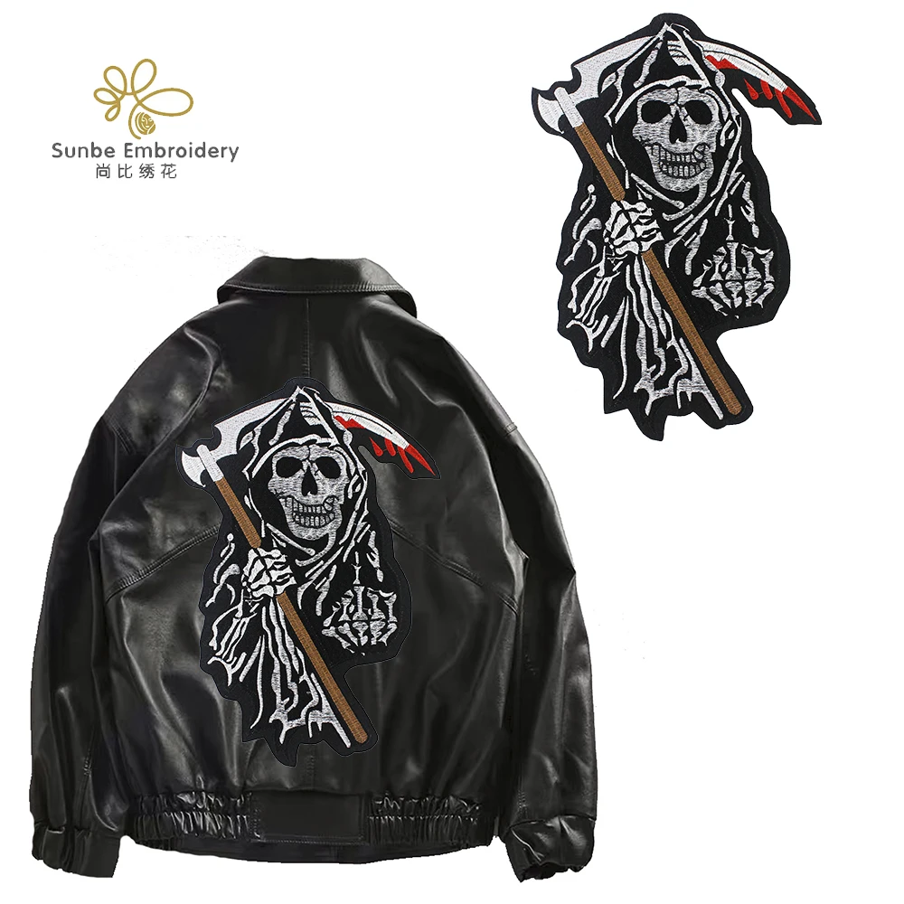 Ax Skull Rock Biker Patches  Decorative Iron on Embroidery Applique Heat Transfer Stickers