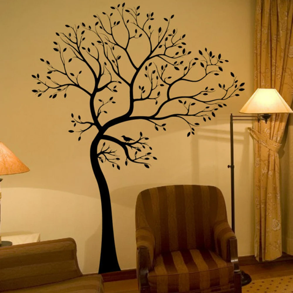 Big Cartoon Tree Leaves Wall Decal Playroom Baby Nursery Jungle Forest Trees Nature Wall Sticker Kids Room Vinyl Home Decor