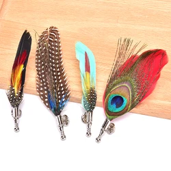 Colorful Feather Brooch Lapel Pin Fashion Designer Handmade Men Women Novelty Brooches Lapel Pins Dress Suit Accessory Gift