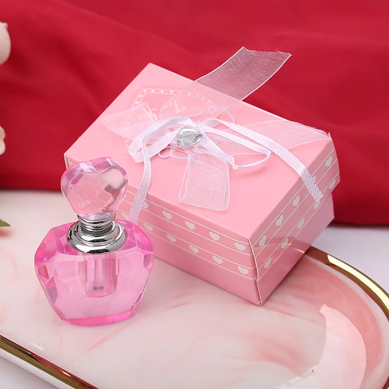 50pcs Pink Heart-shaped Crystal Perfume Bottle New Wedding Gifts Party Favors WB1521