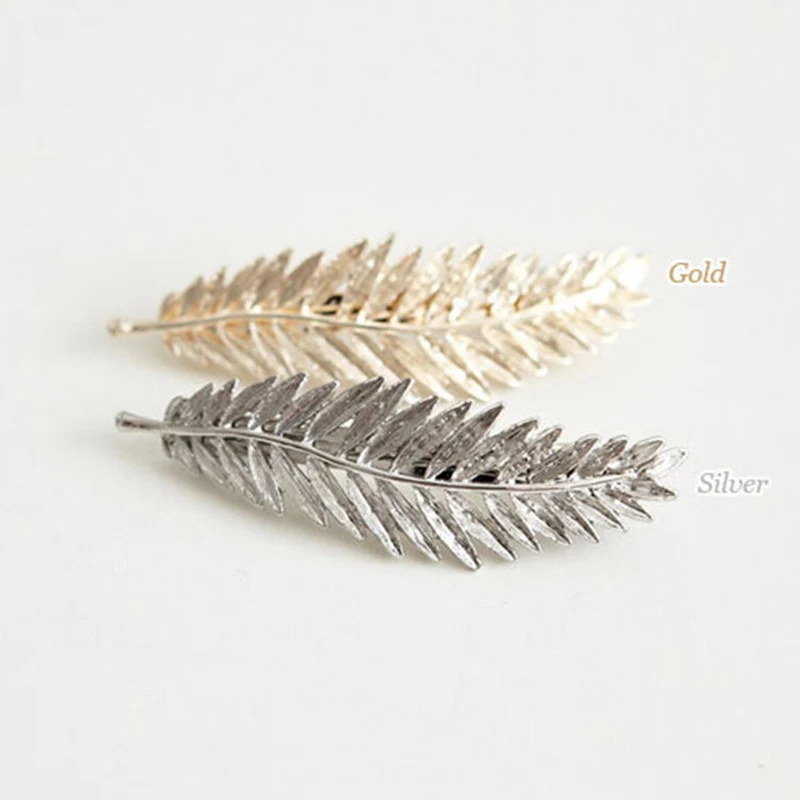 Alloy Antique Silver Golden Leaf Feather Barrettes Hair Clips & Pins Headwear Hair Accessories for Women