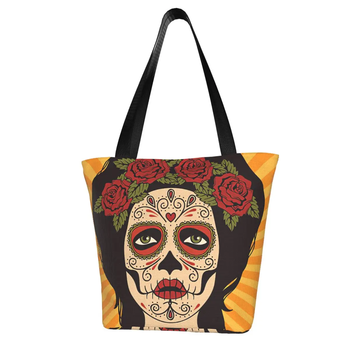 Mexican Skull,Rose Noose Shopping Bag Aesthetic Cloth Outdoor Handbag Female Fashion Bags