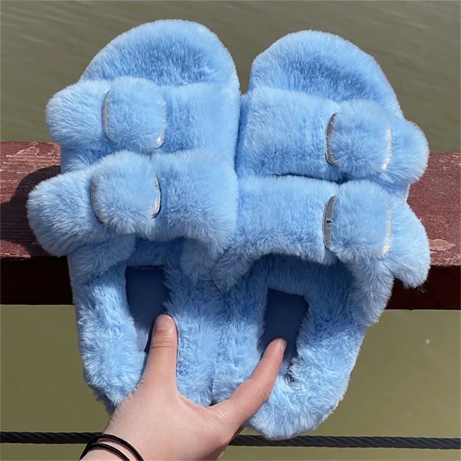 Women Home Slippers Winter Warm Shoes Woman Slip On Flats Slides Female Faux Fur Slippers 36-42 Wholesale Slippers