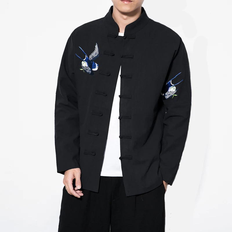 

New Arrived Chinese Style Retro Traditional Tang Suit Jackets Young Men Embroidered Hanfu Male Traditional Kung Fu Jacket Coat