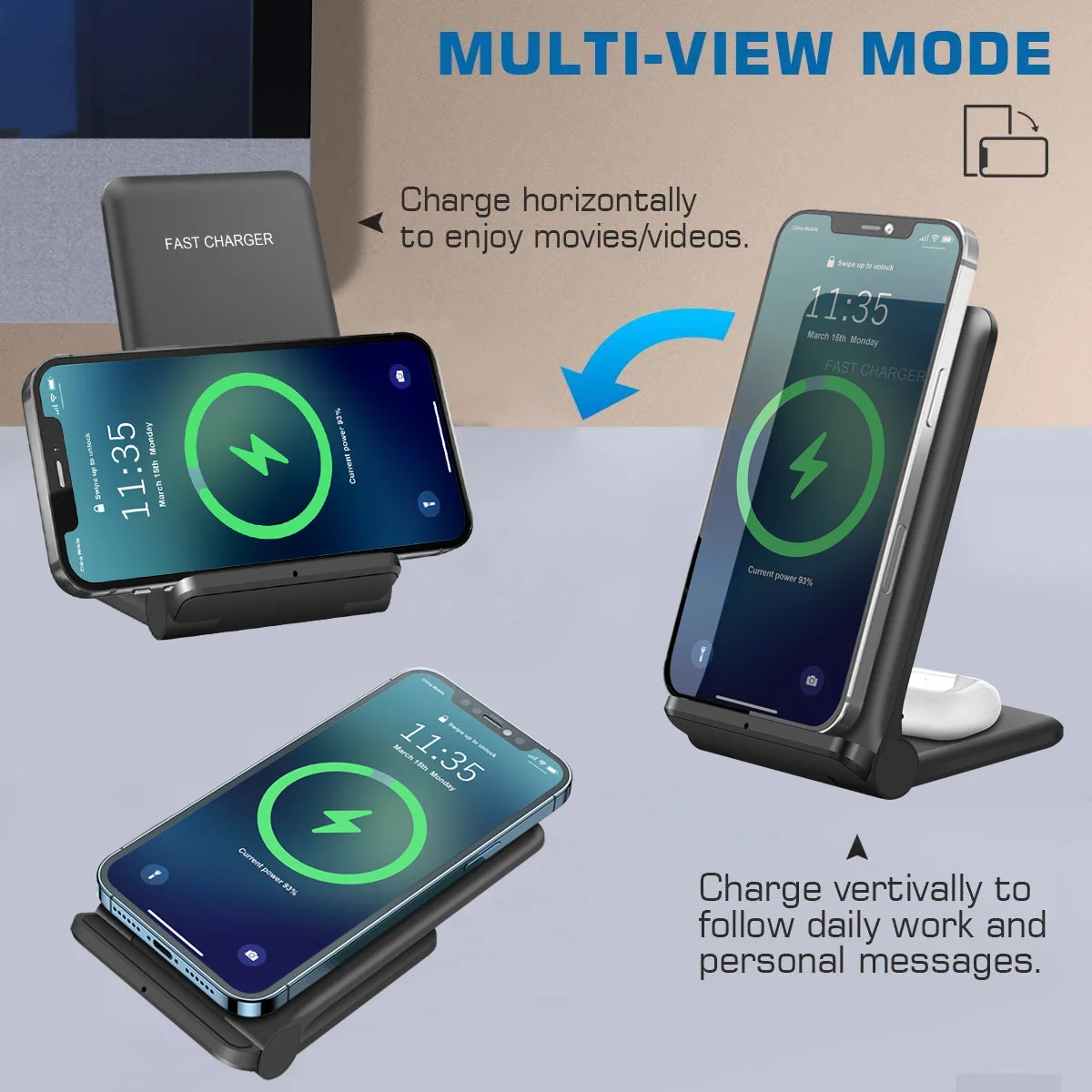 2 in 1 Wireless Charger For iPhone 15 14 13 12 11 8 X XR Airpods 3 Pro 25W Fast Charging Foldable Stand Pad for Samsung S23 S22