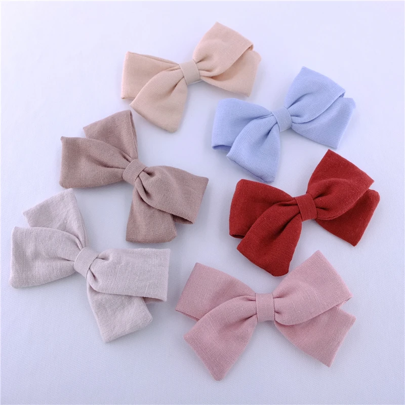 2 PCS Linen Bow Hair Clips for Baby Girls Hairbow Kids Women Hairgrips Alligator Clips Hair Bows Accessories