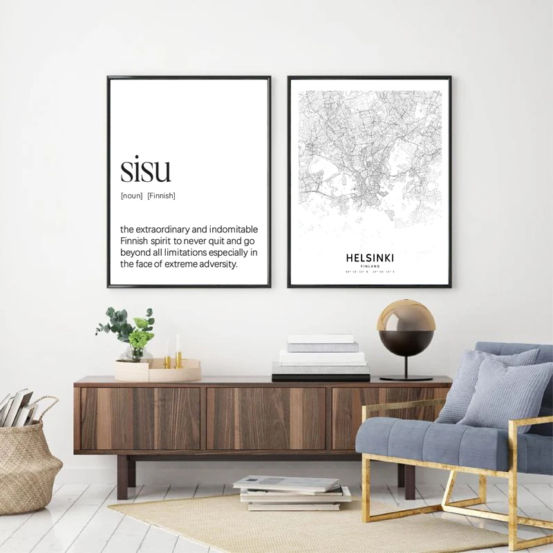 Finland City Map Poster Helsinki Art Prints Black White Picture Sisu Definition Canvas Painting Finland Living Room Wall Decor